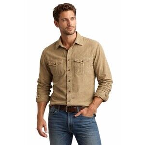 Michael Ryan Men’s M Tan Western Stitched Shirt Tencel Silk